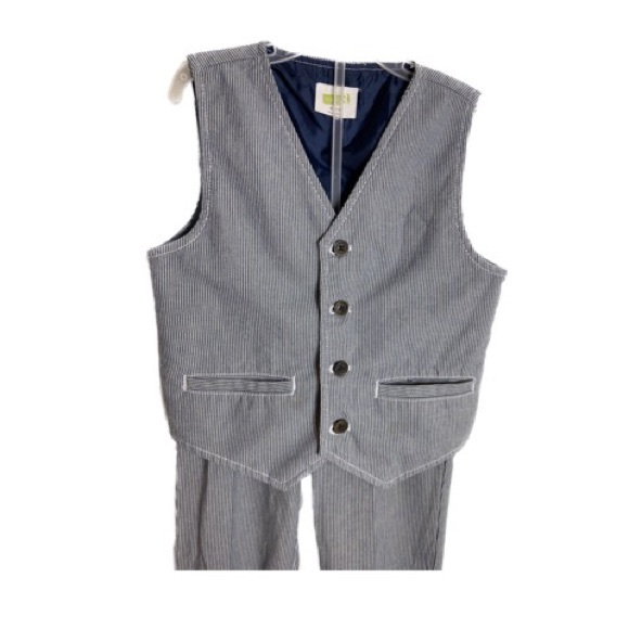 CRAZY 8 Matching Blue & White Thin Striped Vest & Slacks Boy’s Size Small (5/6) - Picture 4 of 7
